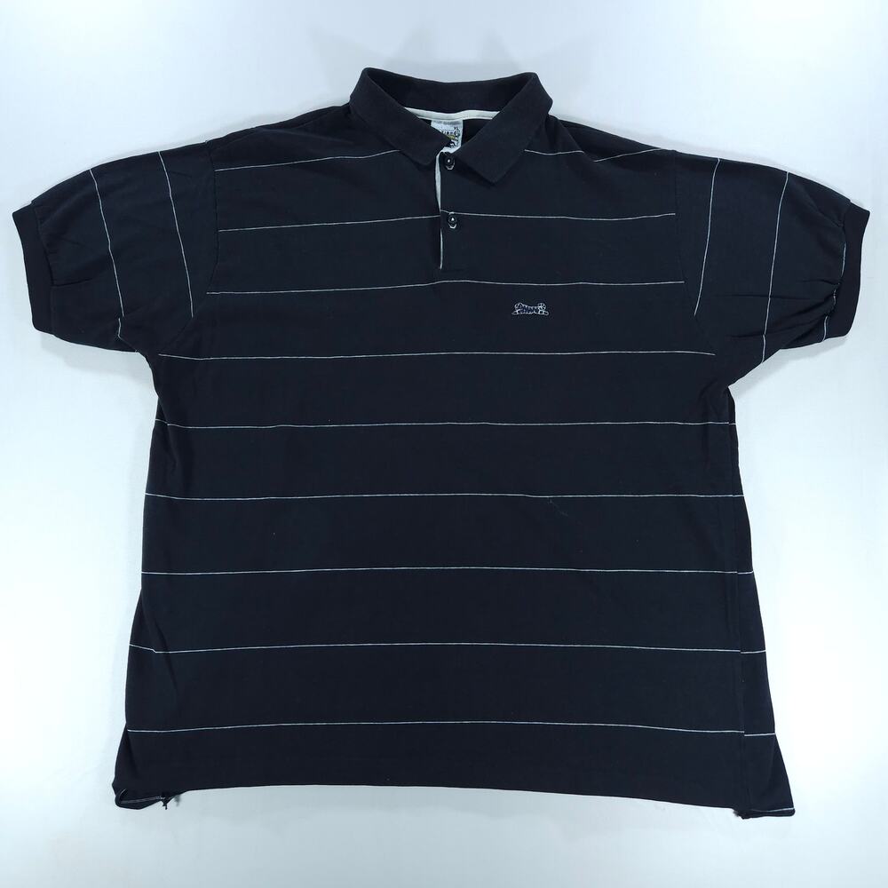 Vintage Le Tigre Made in USA Striped Polo Shirt Men XL Dark Navy 80s Tiger Logo